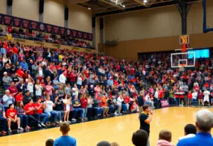 Excited fans at a Houston Christian University basketball game