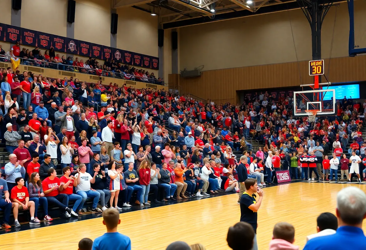 Excited fans at a Houston Christian University basketball game