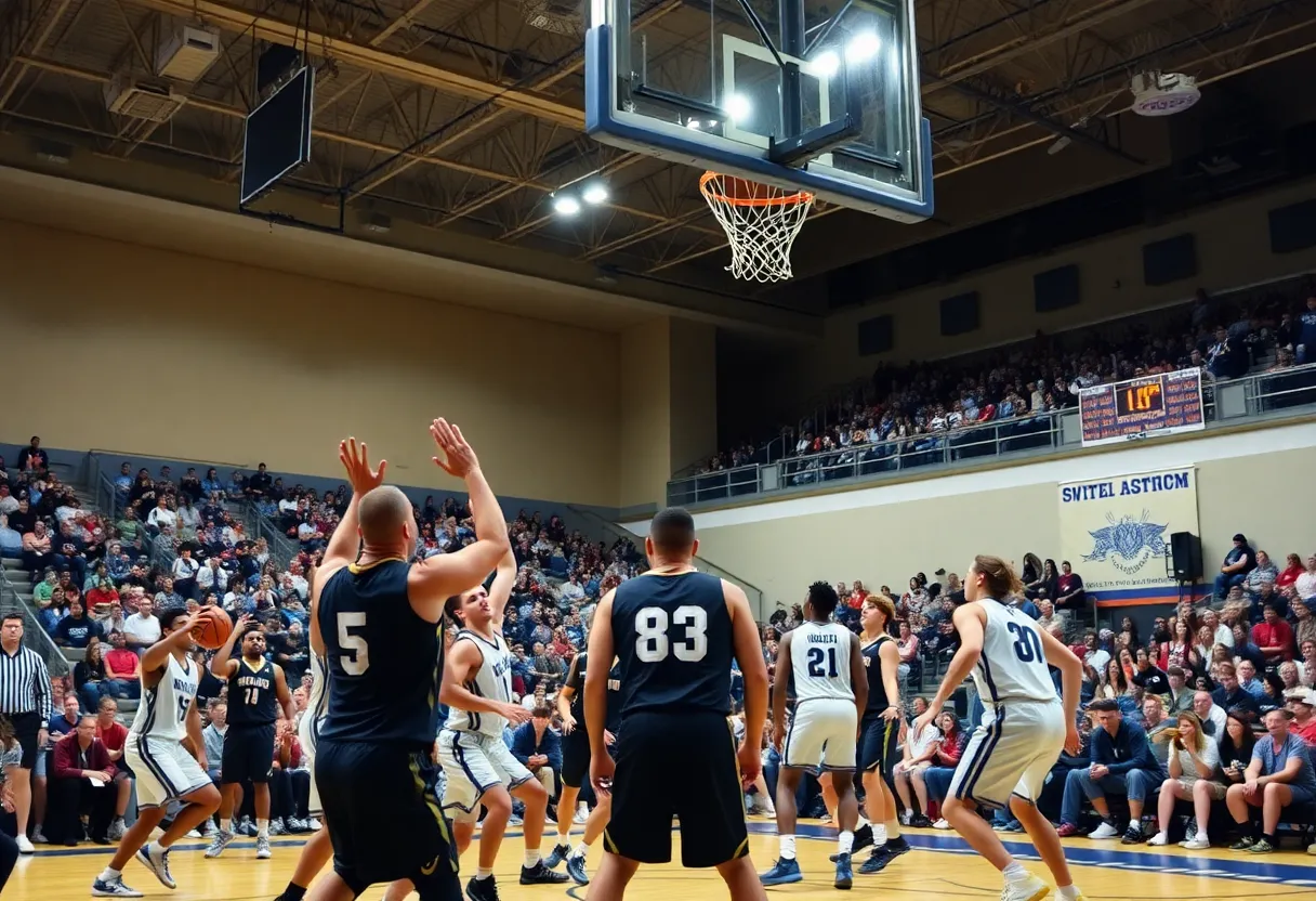 Basketball game between Huskies and Lions during double overtime.