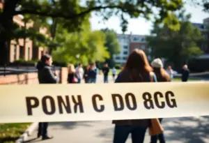 Police investigation scene at university apartment complex