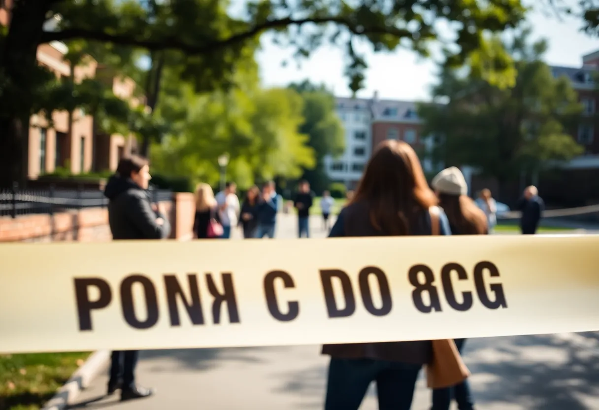 Police investigation scene at university apartment complex