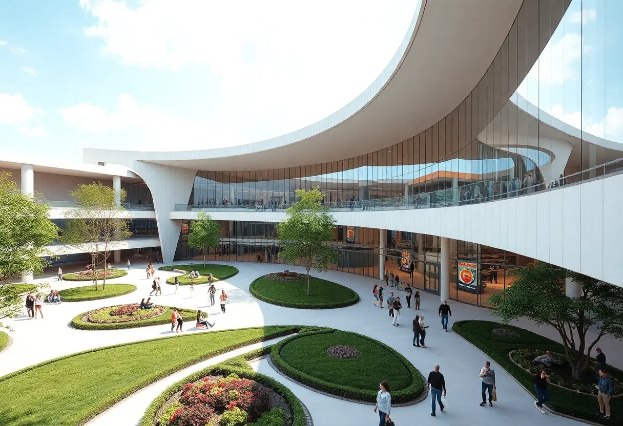 Ismaili Center Houston with gardens and visitors