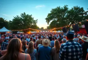 Crowd enjoying a live concert under the trees