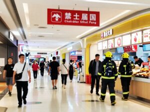 Evacuation scene at Katy Mills Mall during a fire incident