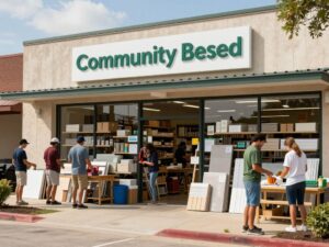 View of Longview ReStore highlighting community support and building materials.