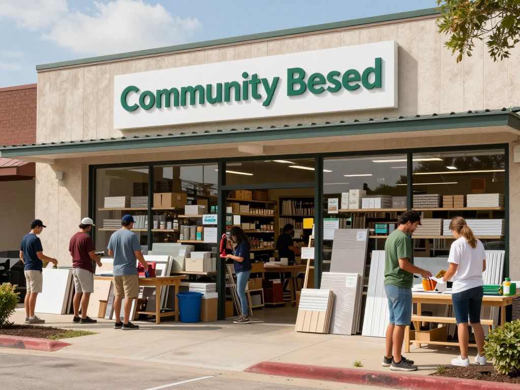 View of Longview ReStore highlighting community support and building materials.