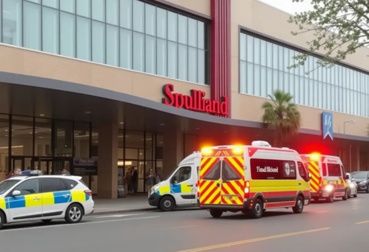 Emergency response vehicles outside Memorial City Mall