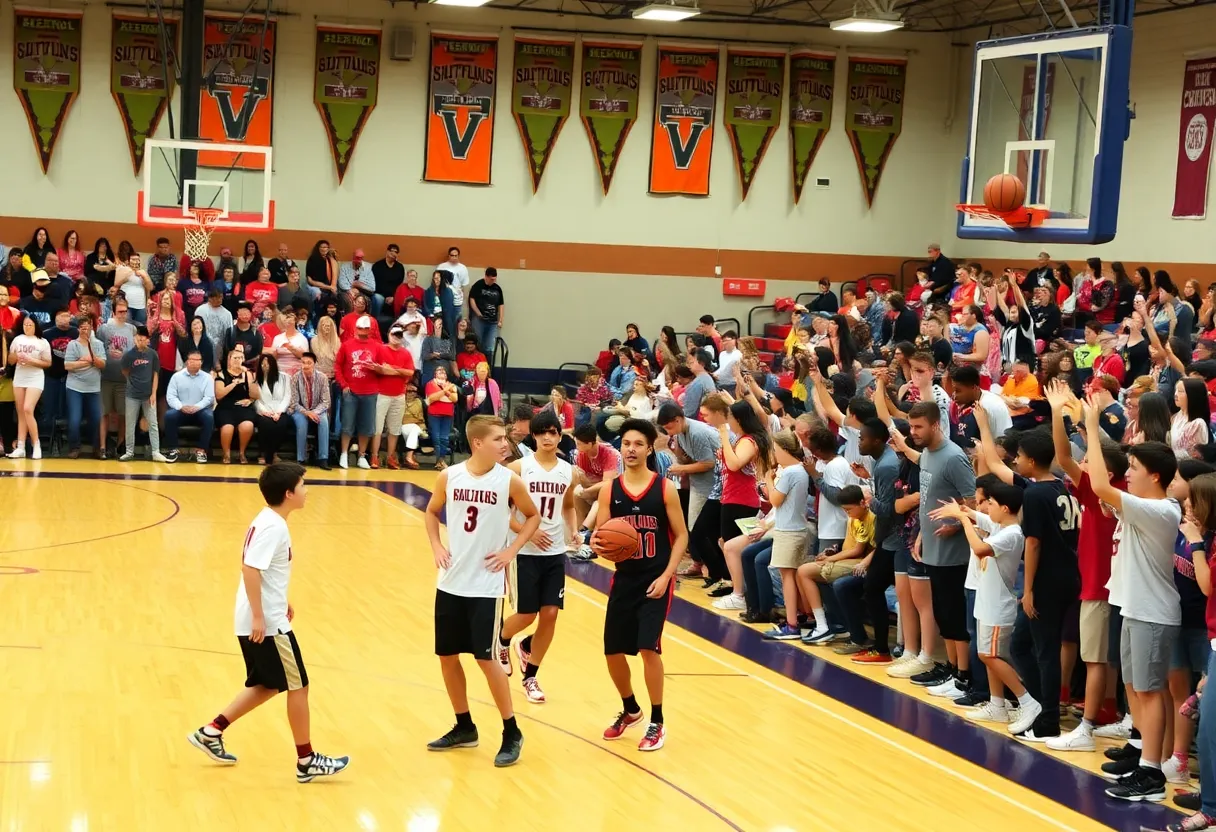 High school basketball game in Memphis with players and fans