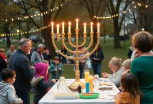 Community celebration with Menorah lighting at Central Green Park in Katy