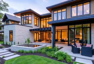 A contemporary custom home with lush landscaping in Houston, Texas.