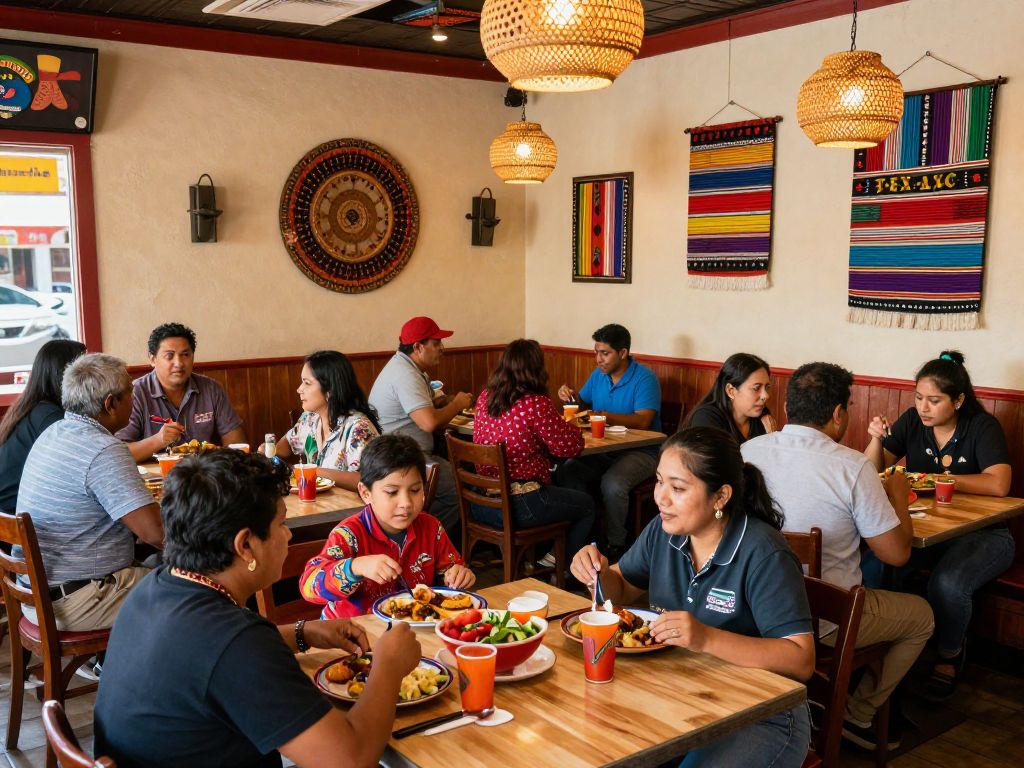 Interior of Monterey House restaurant filled with diners enjoying Tex-Mex cuisine