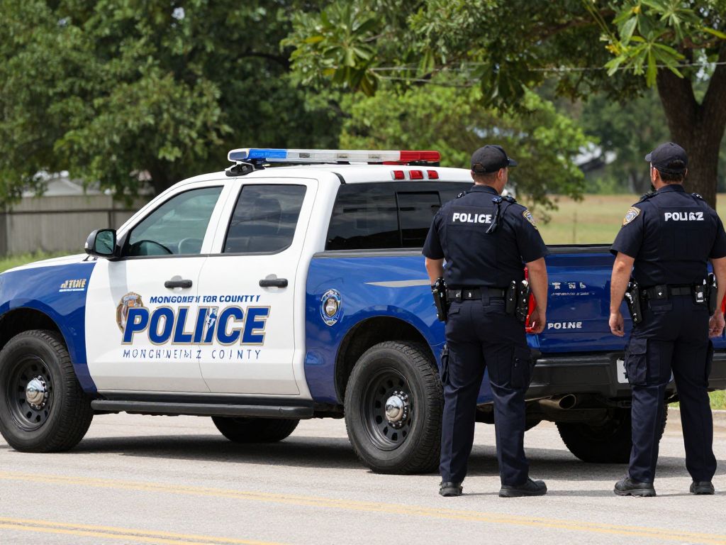 Police at a crime scene in Montgomery County related to a kidnapping incident.