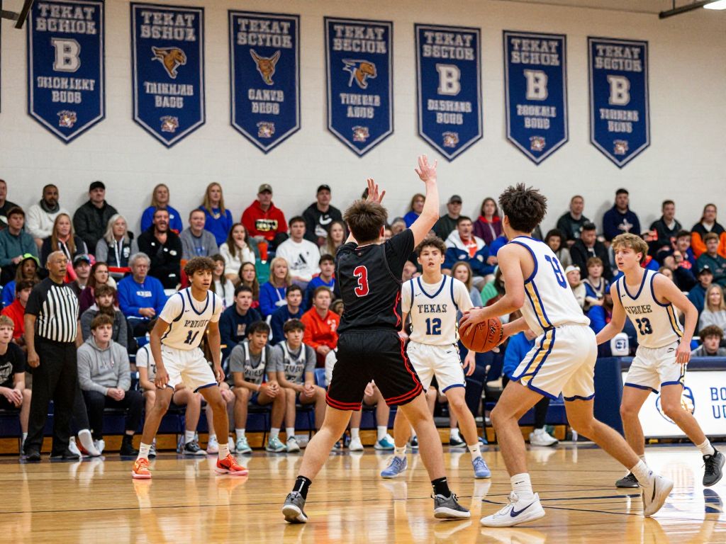High school basketball players in action during a game.