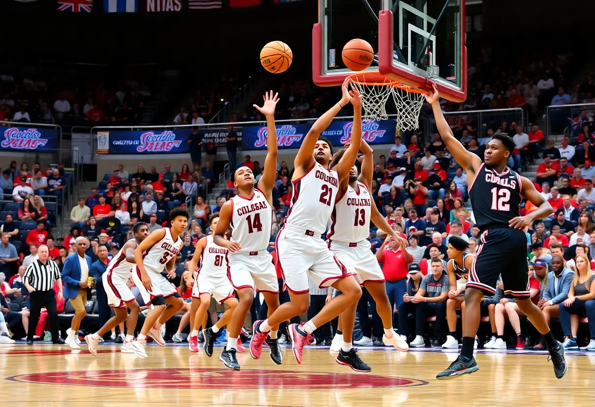 North Texas Mean Green basketball players competing during a game