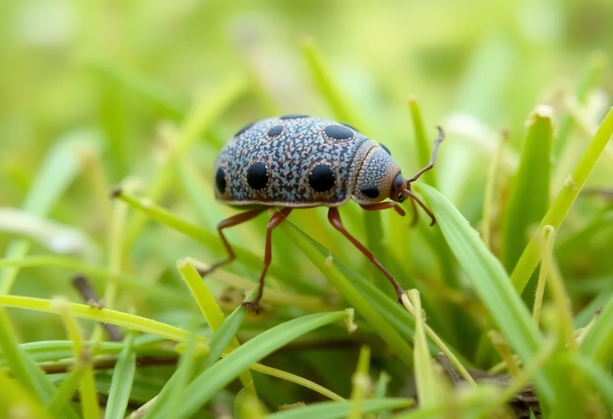Close-up of a pasture mealybug on grass