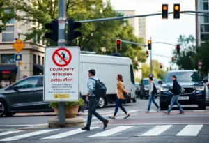 Crosswalk showing pedestrian safety signs