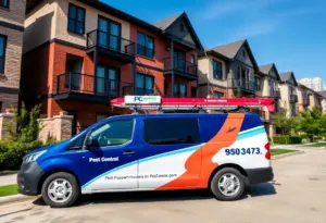 Pest control service vehicle in Houston neighborhood