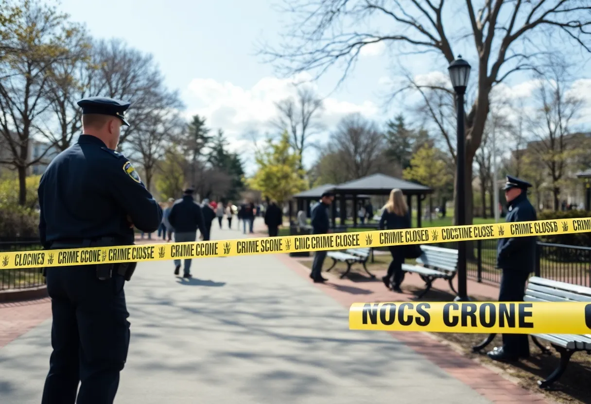 Police cars at the entrance of Carl Barton Jr. Park, secured for investigation