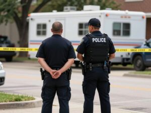 Police officer conducting a search in Houston neighborhood