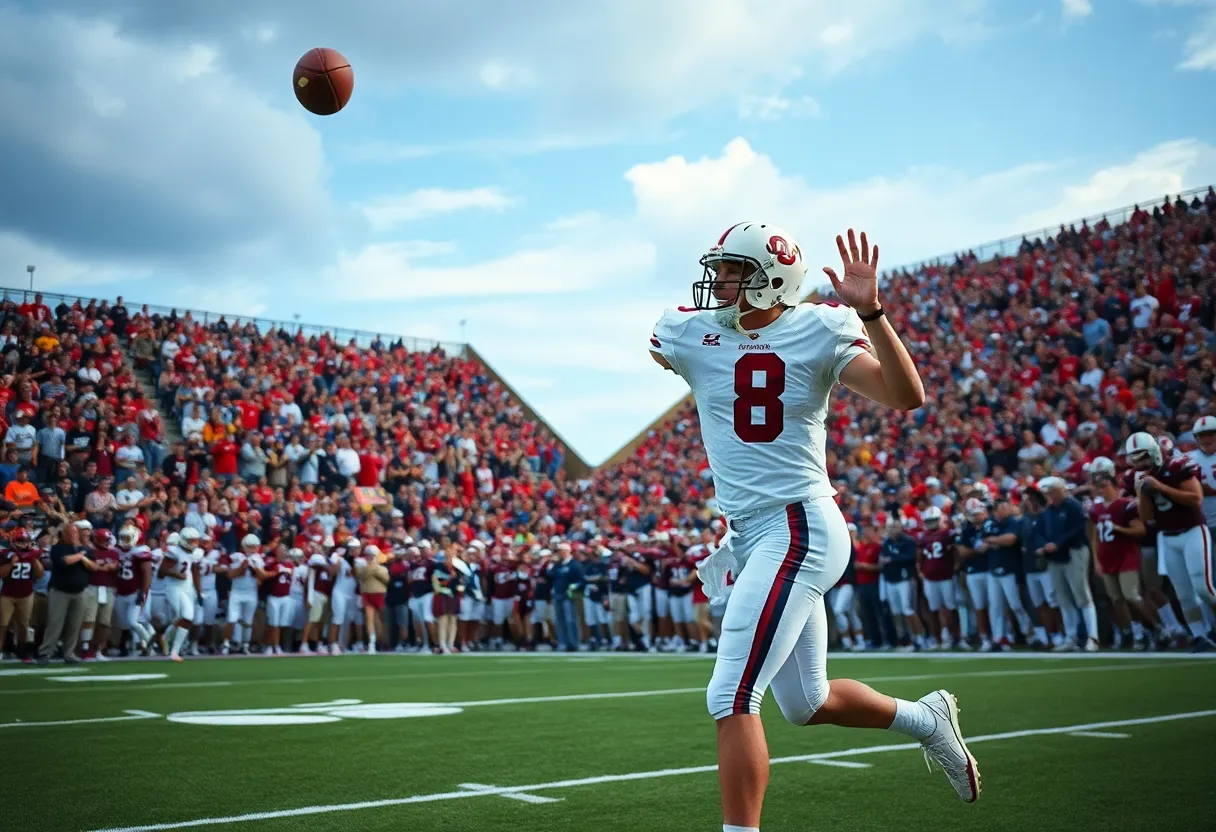 College football quarterback in action during a game