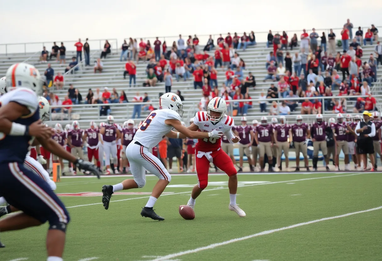 Randle High School football players in action during a game.