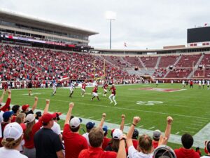 High school football players from Randle and South Oak Cliff competing during the championship game