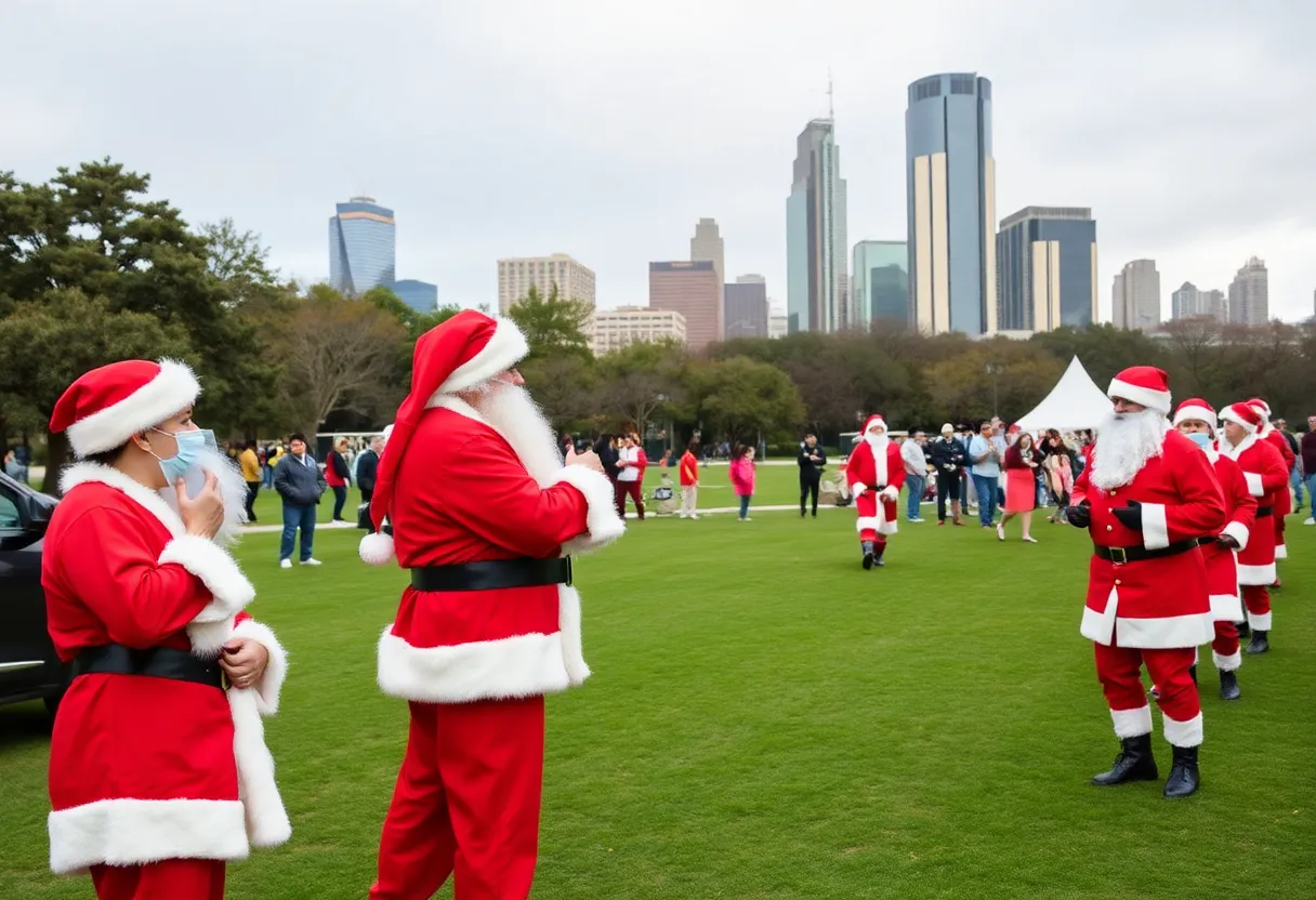 Participants in Santa suits commemorating Pearl Harbor Day in Houston