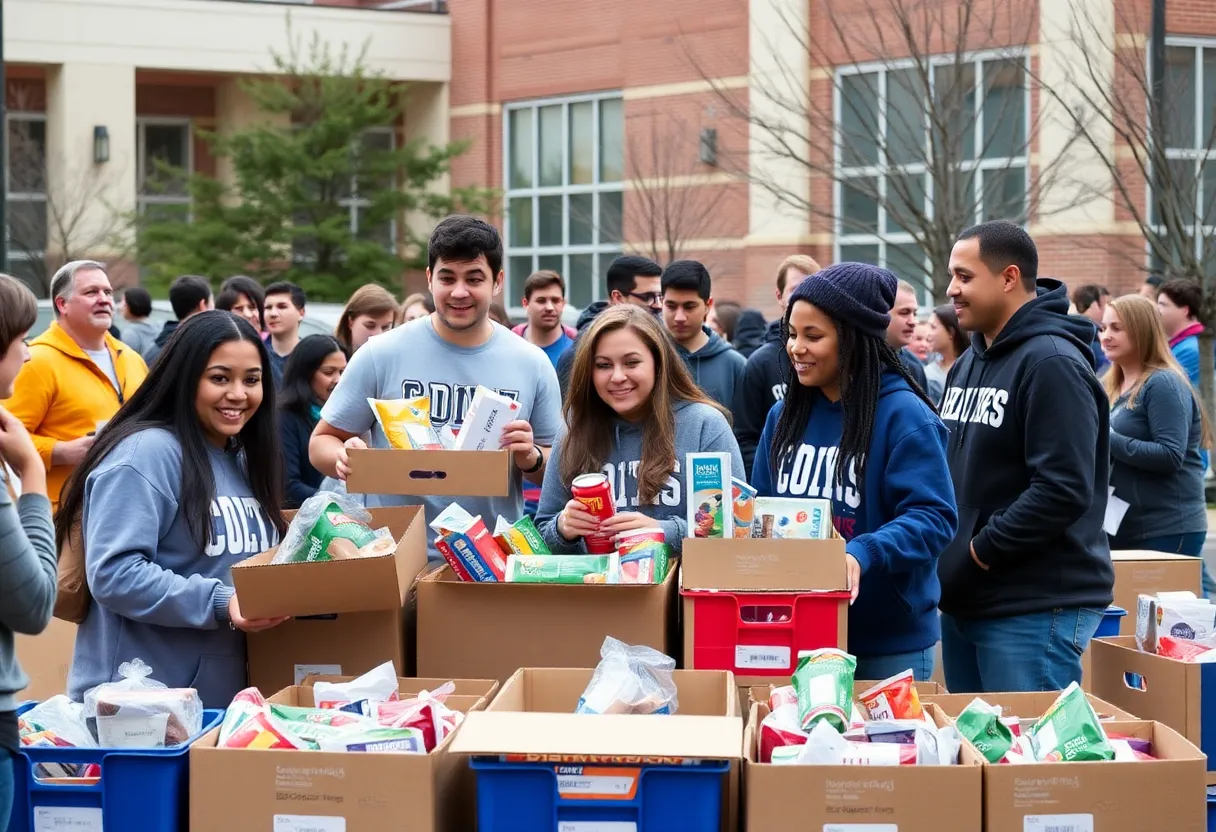 Rice student-athletes participating in community service event.