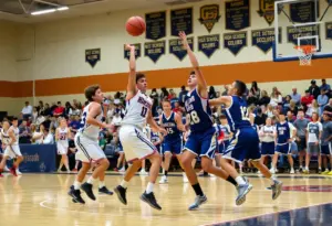 High school basketball teams competing in a matchup