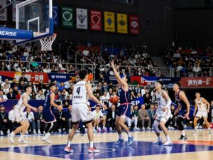 Sam Houston basketball players in action during a game