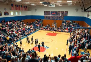 High school basketball teams competing on the court in San Angelo