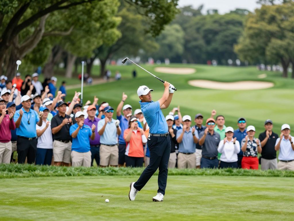 Golfer in action on a picturesque golf course