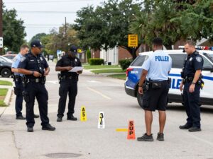 Police officers at a shooting investigation scene in South Dallas