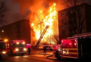 Firefighters extinguishing flames at an apartment complex in Houston