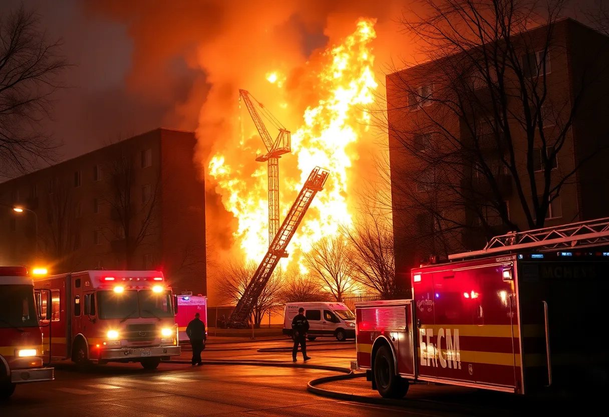Firefighters extinguishing flames at an apartment complex in Houston