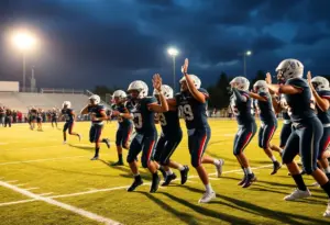 Stephenville football team celebrating victory over Celina.