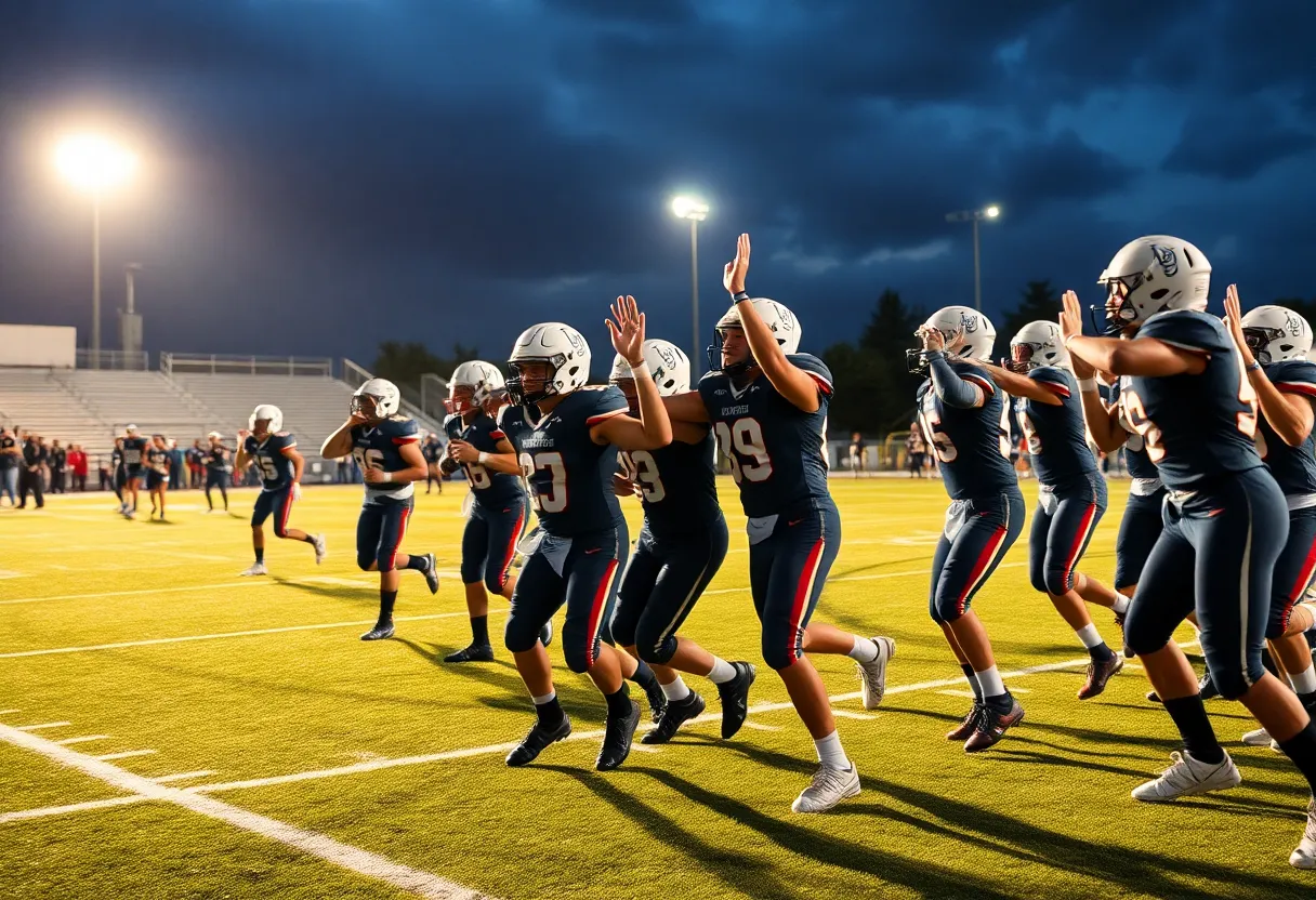 Stephenville football team celebrating victory over Celina.
