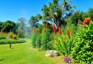 A sustainable garden filled with native plants in Houston's humid climate.