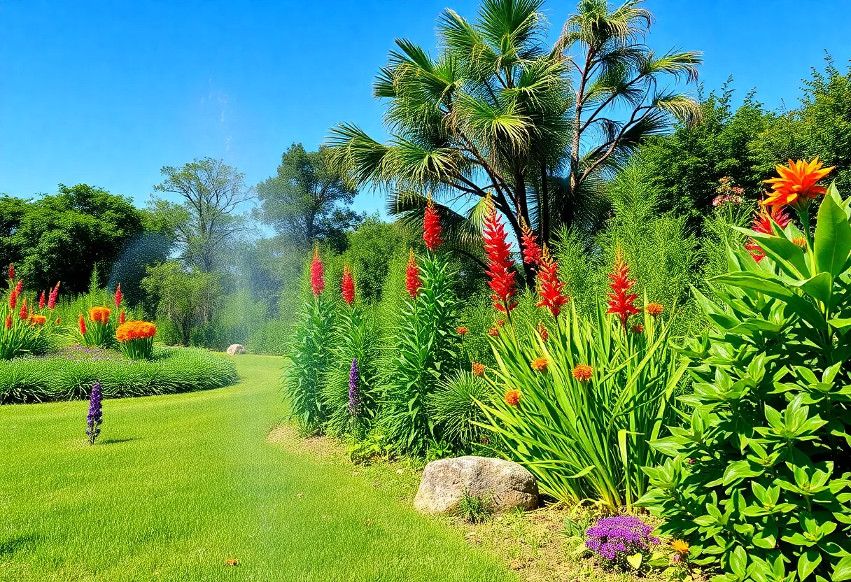 A sustainable garden filled with native plants in Houston's humid climate.