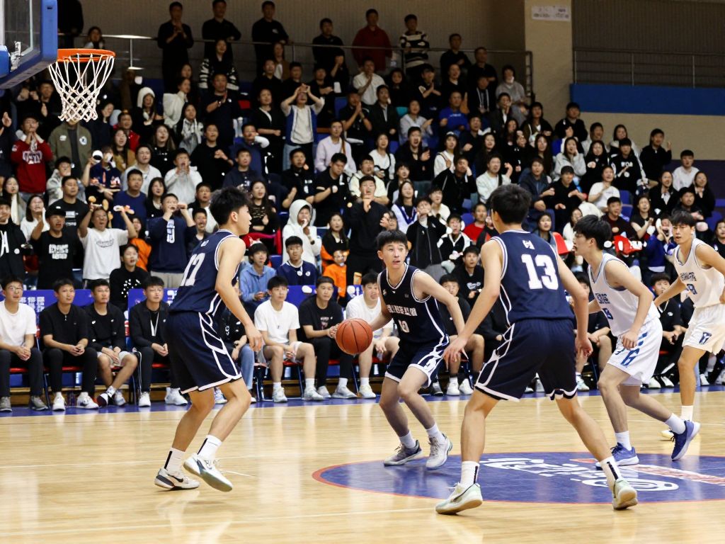 High school basketball players in action during a game