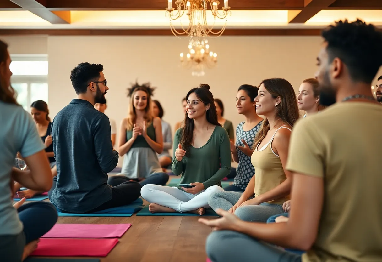 Singles participating in Tantra Speed Date activities at Urban Fit Yoga in Houston.