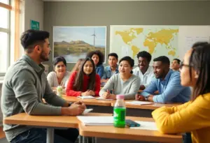 Students discussing Land Management in class