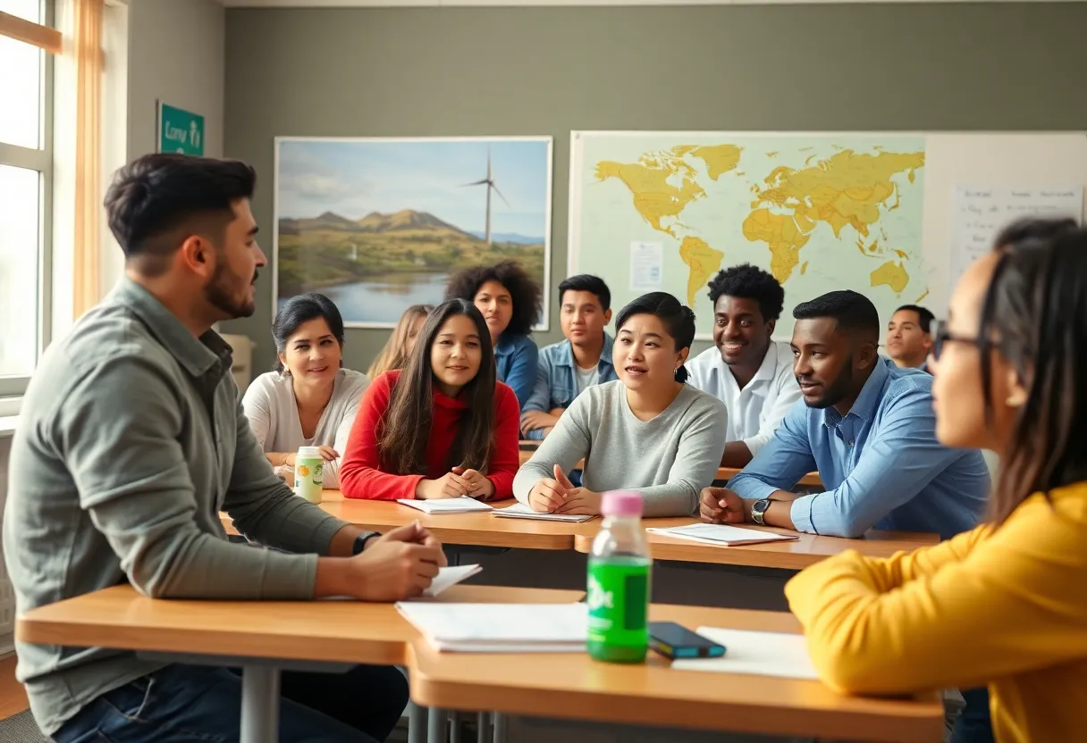 Students discussing Land Management in class