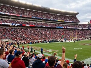Crowd cheering at Texas Bowl in Houston