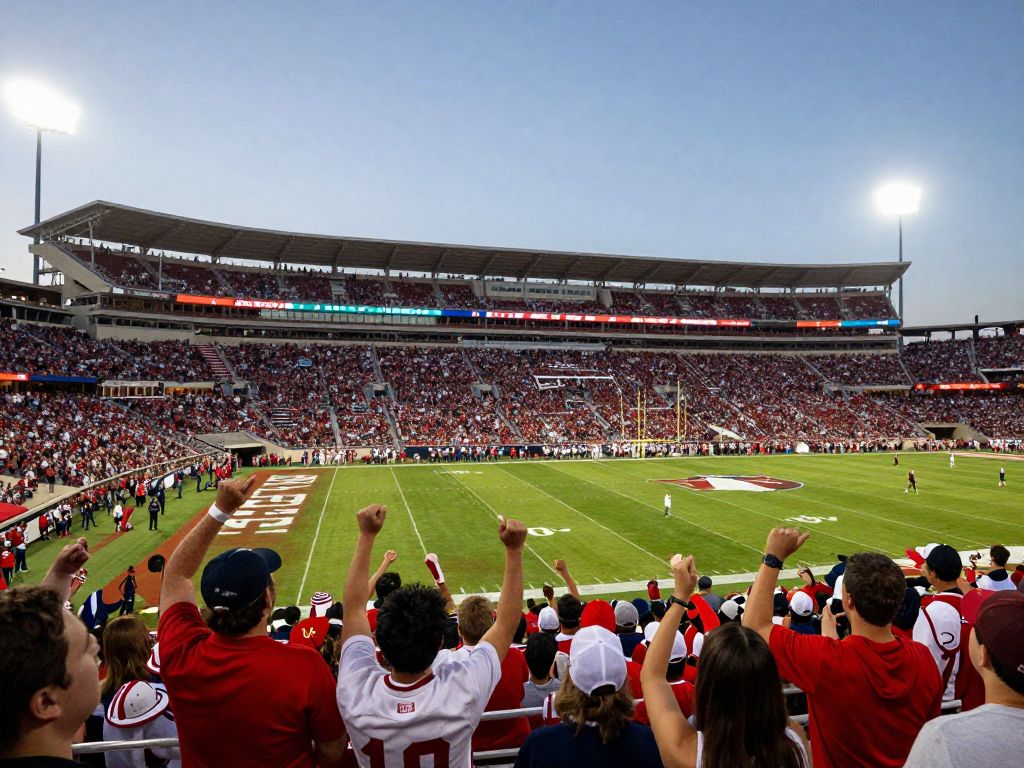 Crowd at the Texas High School Football Championship cheering for their teams