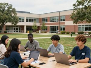Students at a Texas higher education campus engaged in technology innovation