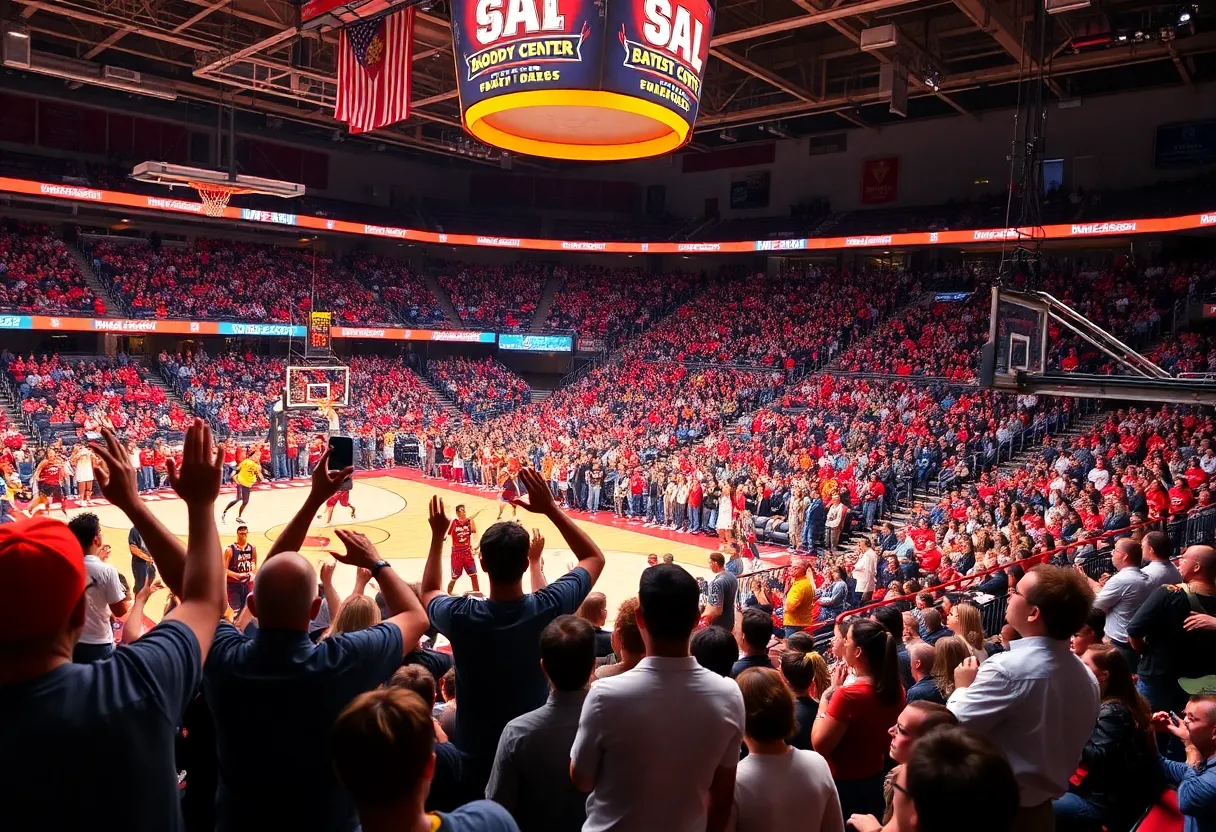 Texas Longhorns and Southern Jaguars basketball players competing in a game