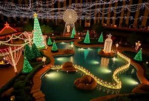 A view of the Texas Winter Lights event with festive decorations and holiday lights at Marriott Marquis Houston.