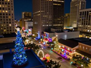 Holiday lights at Texas Winter Lights in Downtown Houston