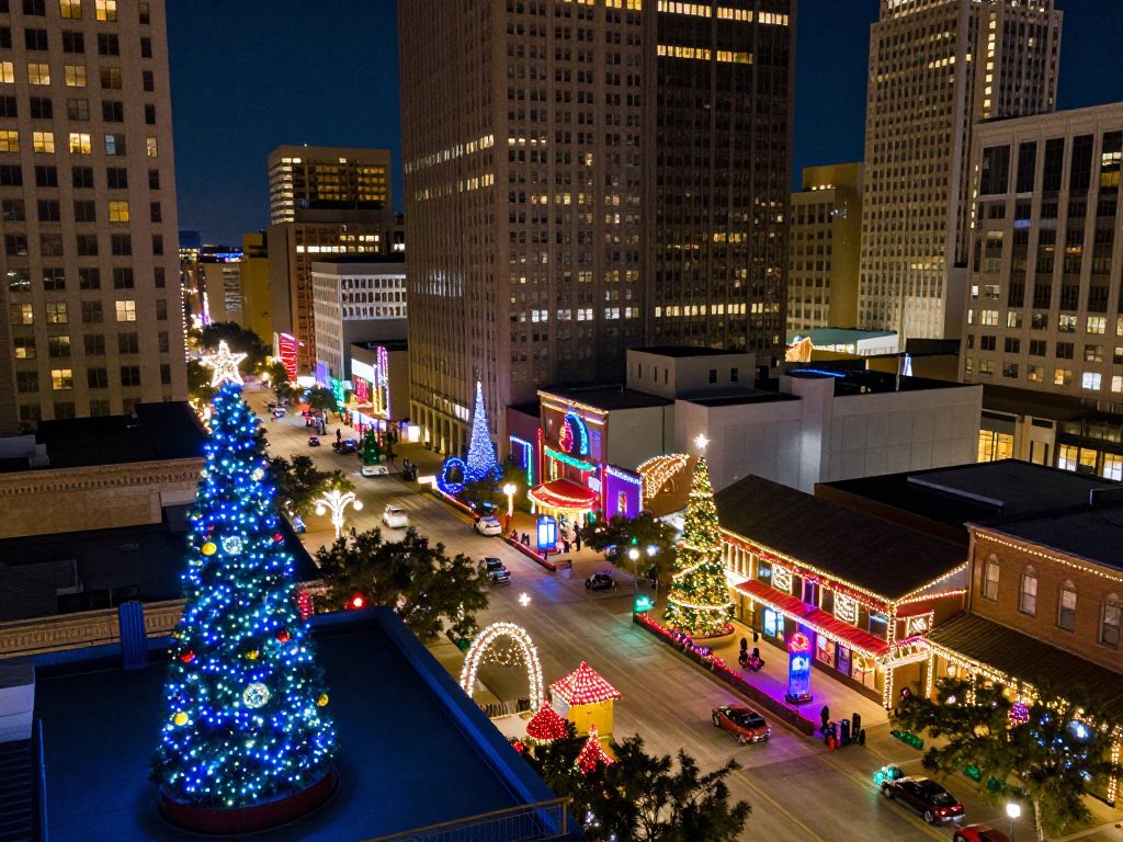 Holiday lights at Texas Winter Lights in Downtown Houston